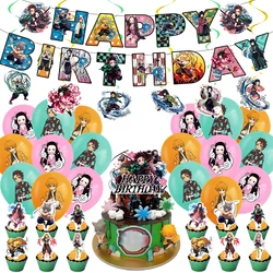 Anime Demon Slayer tema festa di compleanno Decor Banner di carta Cake Topper palloncini Demon Slayer forniture per feste per Baby Shower