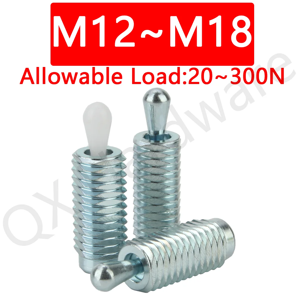 QX527 20N~300N Load Lateral Spring Plunger M12/M18 Threaded Side Index Locating Plunger Carbon Steel with Zinc-plated Treatment