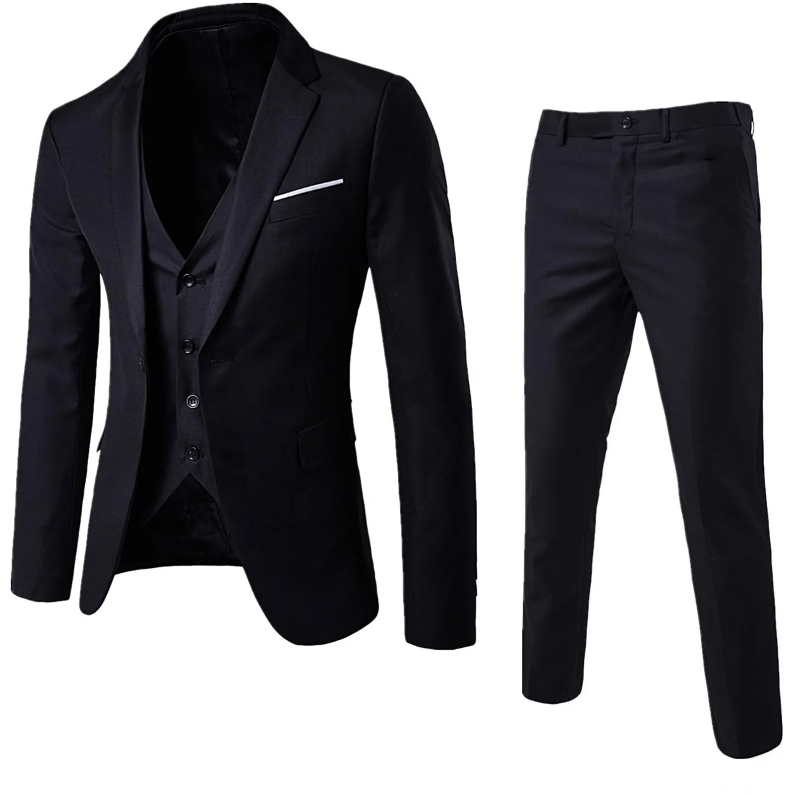 3-teiliger Anzug für Herren, schmaler formeller Anzug, einfarbig, Blazer, Weste, Hosen-Set, 3-teiliger Herrenanzug, Business-Anzug, Kostüm Homme,