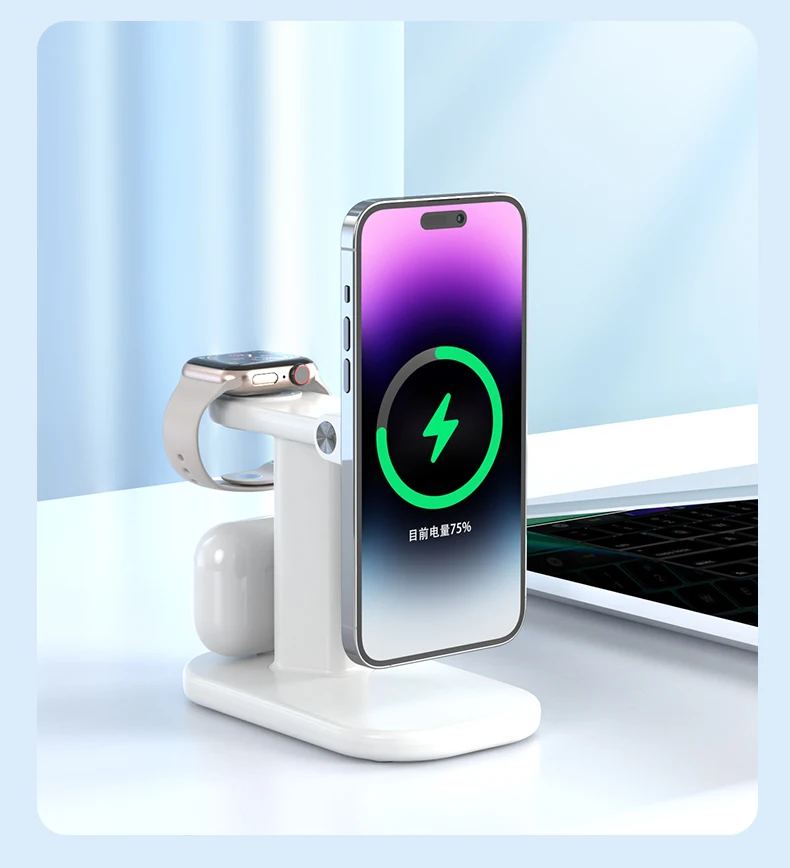 

HaaYot 3 in 1 Magnetic Charger Stand Super Fast Wireless Charging Station for iPhone 16/15/14/13/12 Pro Watch Series Airpods