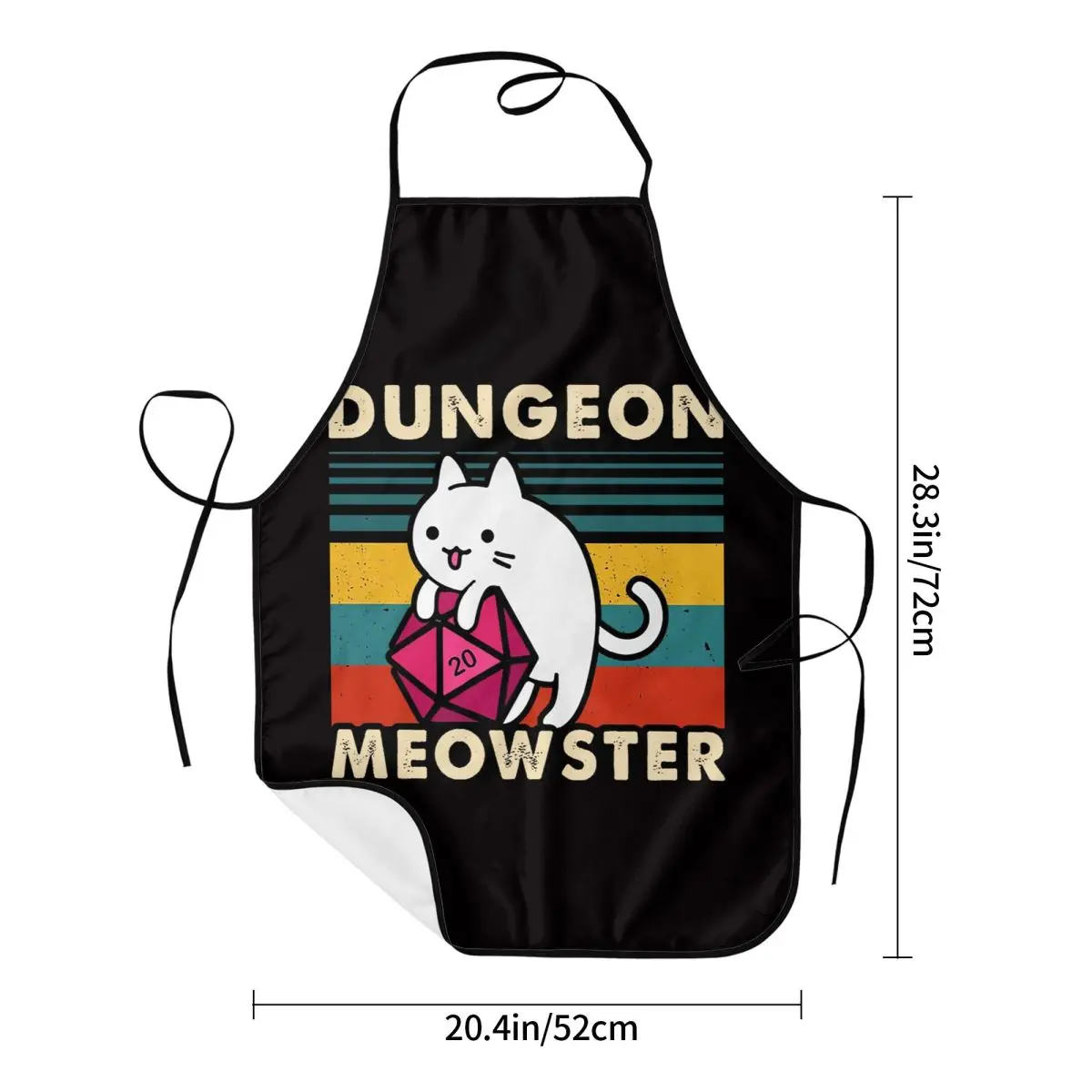 Dungeon Meowster Funny DnD Tabletop Gamer Cat D20 Apron Chef Cooking Baking Tablier Bib Kitchen Cleaning Pinafore for Women Men