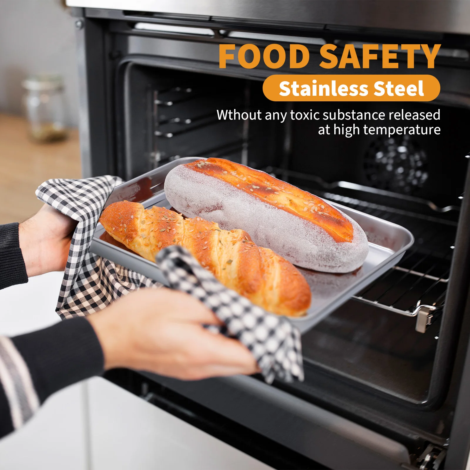

1pc Stainless Steel Baking Pan Flat Bottom Rustproof Oven Bake Tray Kitchen Supplies Food Storage Serving Plate For Bbq Picnic