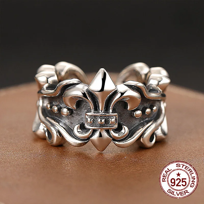 S925 sterling silver ring boat anchor  Street trendsetters  Hip hop style three-dimensional  Design letter opening adjustable