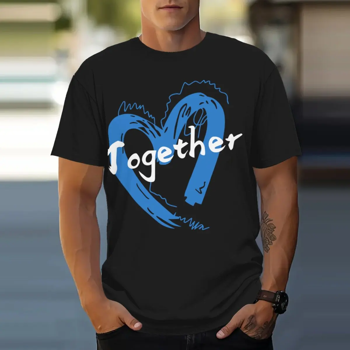 

together blue T-shirts men women casual t-shirts unisex streetwear