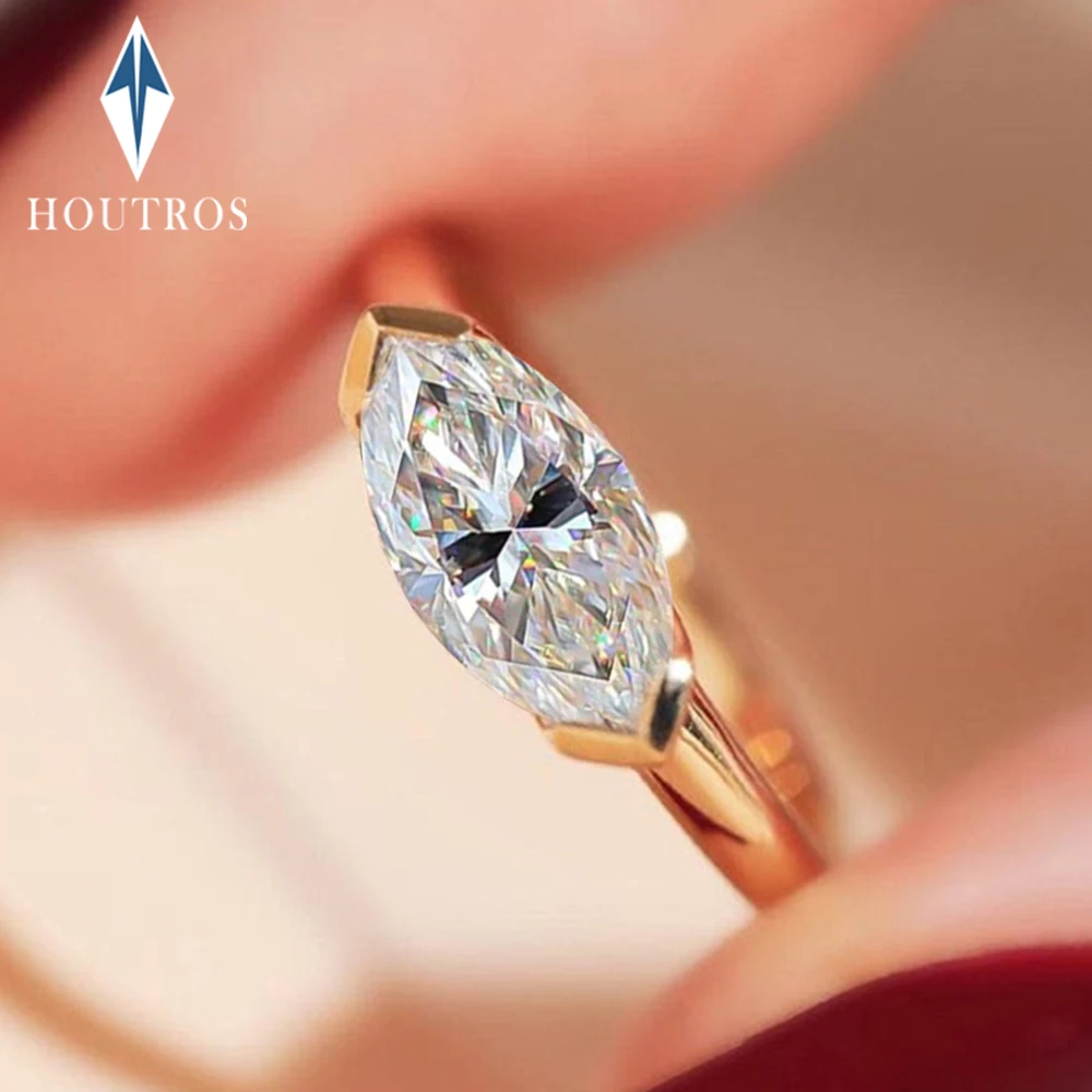 

1CT East West Marquise Cut Moissanite Ring for Women Classic Solitaire Diamond Promise Ring Wedding Bands S925 Silver Jewelry