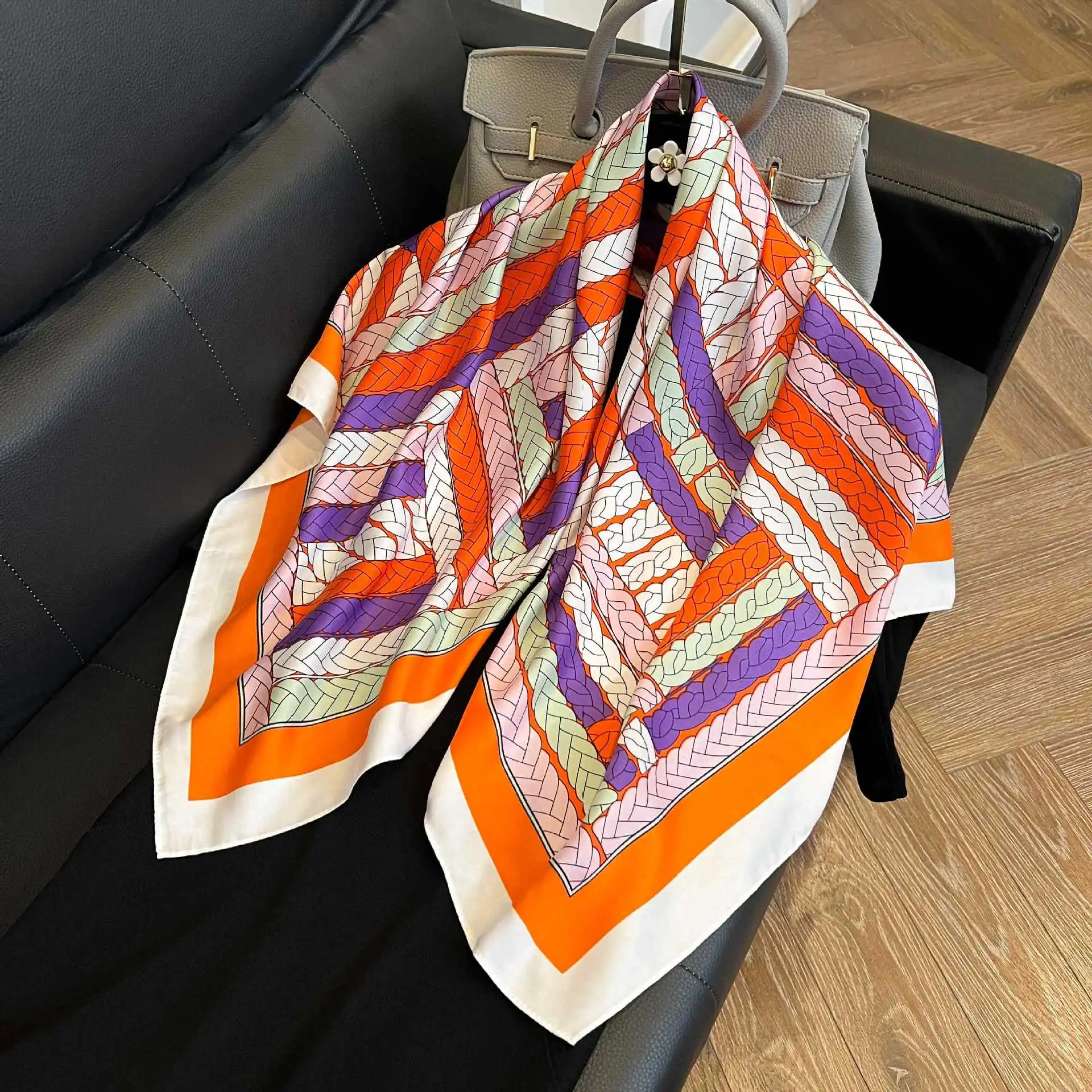 90cm large square scarf imitation silk women's summer lightweight sun protection neck decoration shawl scarf