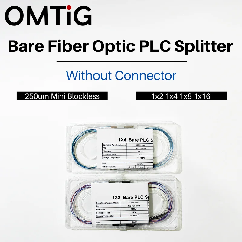 OMTiG 10pcs1x2 1x4 1x8 1x16 Color Bare Fiber Optic PLC Splitter Without Connector Cable 250um Mini Blockless Splitter FTTH