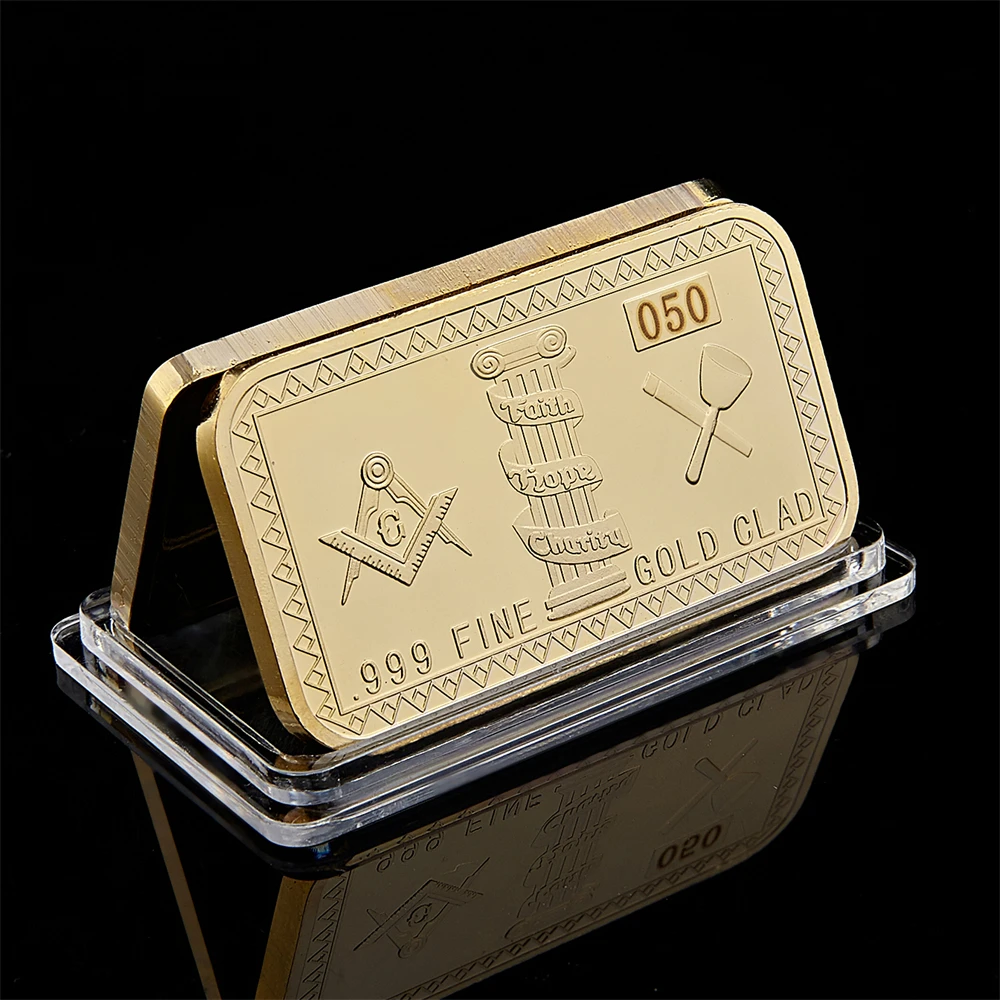 Freemasons Masonic Challenge Coin  Free and Accepted Masons Fine Gold Clad 3D Design With Case Cover