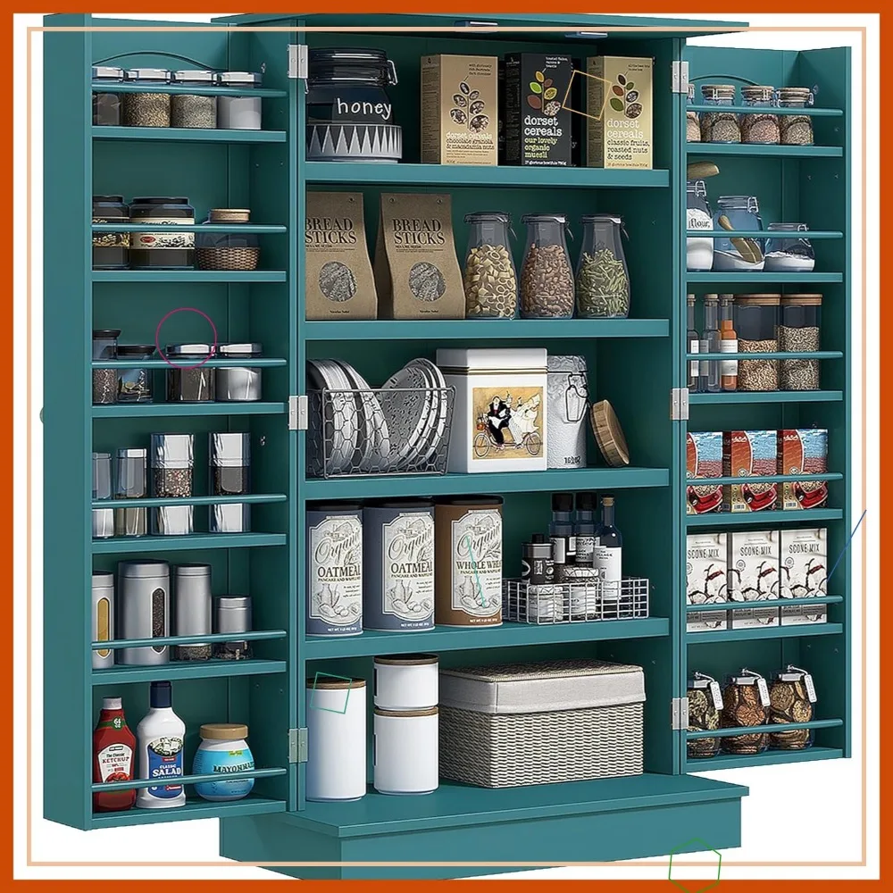 Mobiletto da cucina indipendente da 41" con 12 ripiani, doppie ante, portaoggetti regolabile in blu