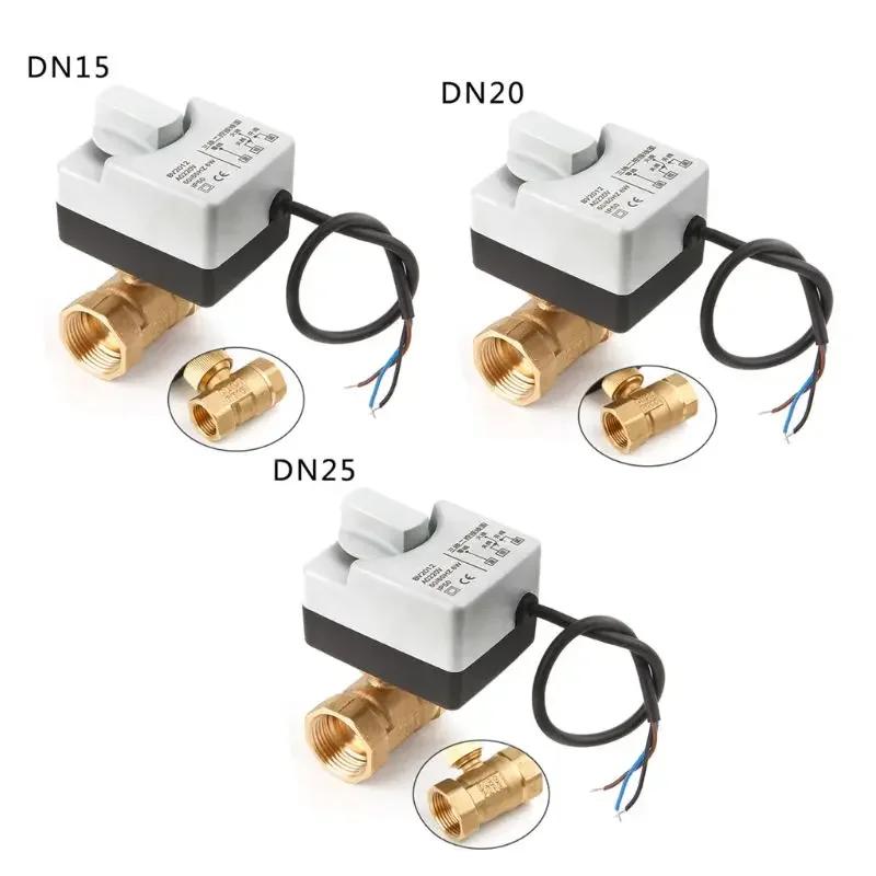 2 Way 3 Wires BV2012 Brass Motorized Ball Valve Electric Actuato with Manual Switch AC220V DN15 DN20 DN25