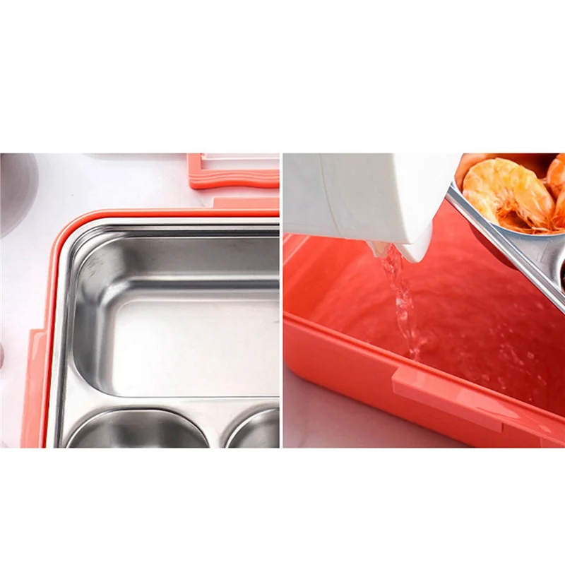

ABCA-2X 5 Compartments Lunch Box Stainless Steel Leak-Proof Large Bento Boxes Soup Container School Dinnerware(Pink)