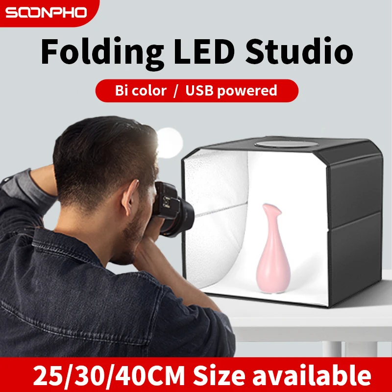 SOONPHO Light Box For Product Photography Light 25CM 30CM 40CM Bicolor Softbox Folding Shooting Tent Box 6Color For Photo Studio