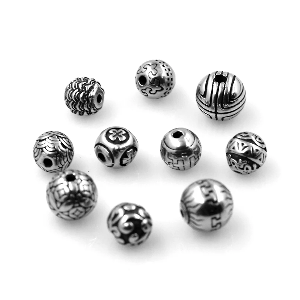 4pcs Stainless Steel Round Patterned Spacers Beads 2mm Small Hole Charms for Beaded Bracelet Accessories DIY Jewelry Making
