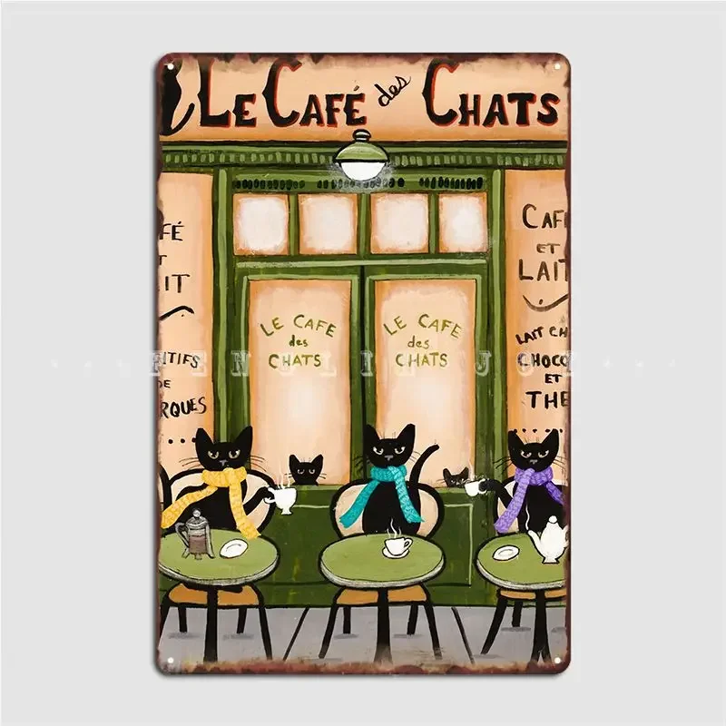 

Le Cafe Des Chats Metal Sign Funny Wall Cinema Living Room Painting Décor Tin Sign PosterWall Decoration