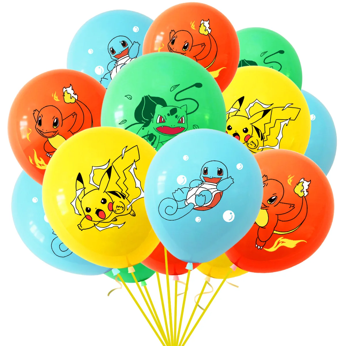 12pcs/set Pokemon Latex Balloons Pikachu Charmander Squirtle Anime Series Theme Children Partys Decorations Supplies Gifts Toys