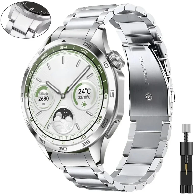 Pulseira de metal para huawei watch gt5/4 46mm sem lacunas pulseira de negócios de aço inoxidável para huawei watch gt5/4 46mm acessórios de pulseira