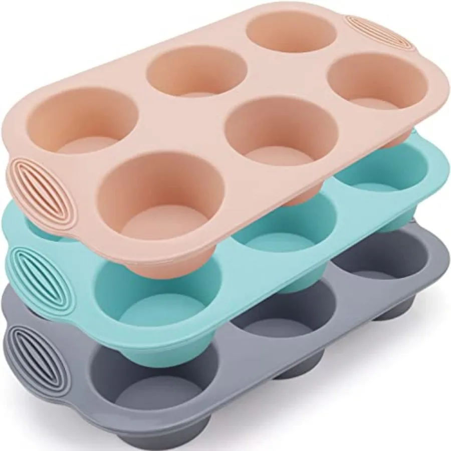 

Silicone Muffin Pan - 6-Cavity Nonstick Baking Tray for Muffins, Cupcakes, Brownies and More - Food Grade and BPA Free - Pack o
