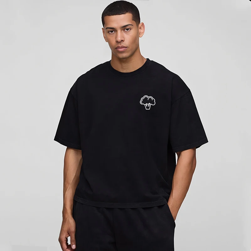 

Boxy Fit Mens Running T-shirt Oversized Dropped Shoulders 240gsm 100% Cotton Heavyweight Half Sleeve O-neck Gym Fitness T Shirts
