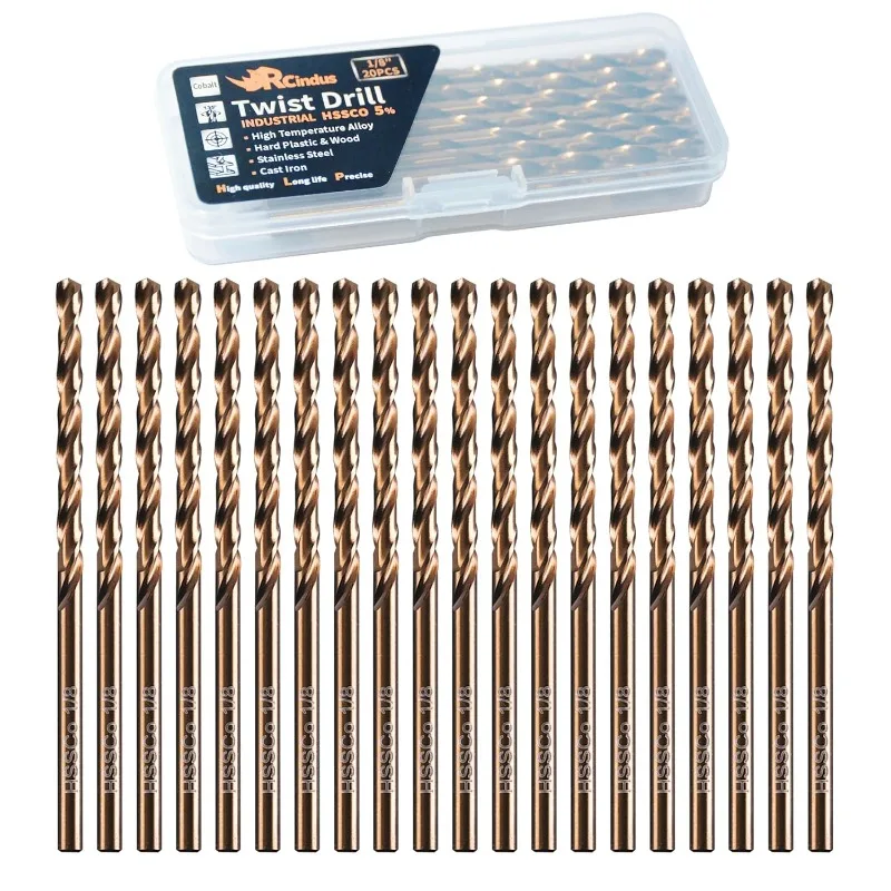 

(20PCS) 1/8" Cobalt Drill Bit, HSS M35 Metal Drill Bits for Steel, Stainless Steel, Cast Iron, Hard Plastic and Wood