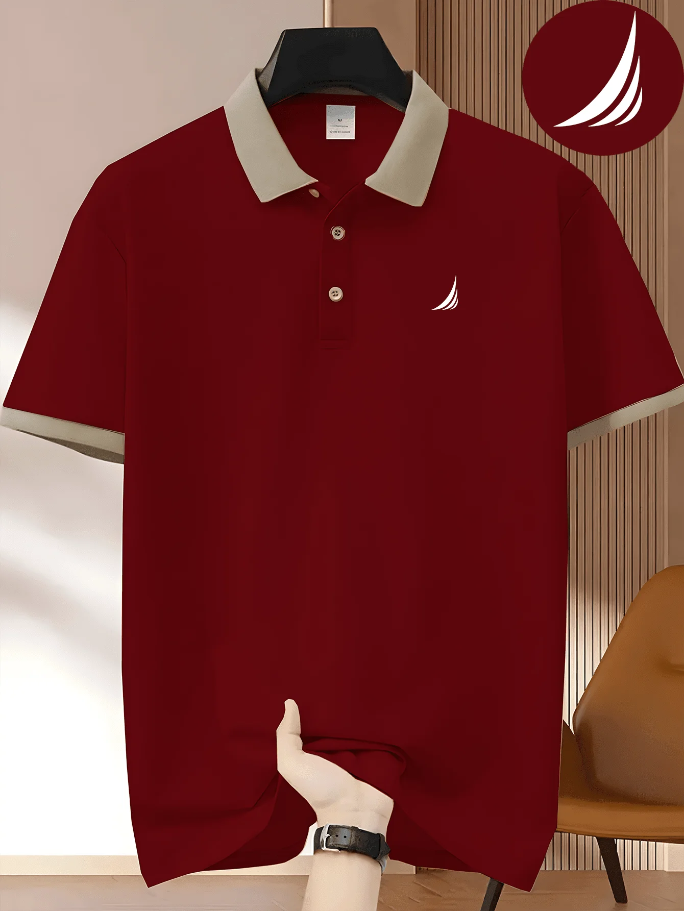 

Men's Solid Color Contrast Collar Polo Shirt, Breathable Polyester, Casual Summer Wear