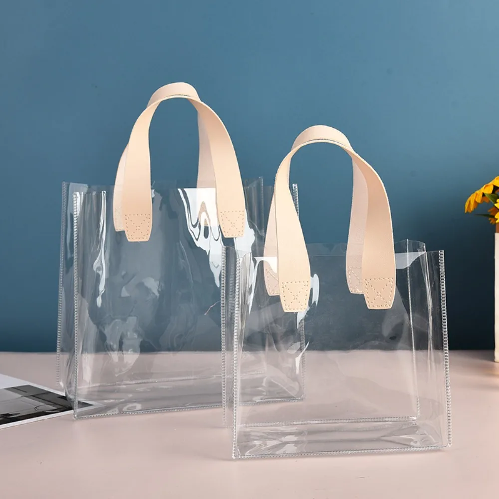 Large Capacity PVC Clear Tote Bag Transparent Handle Transparent Shopping Bags Waterproof Storage Bag