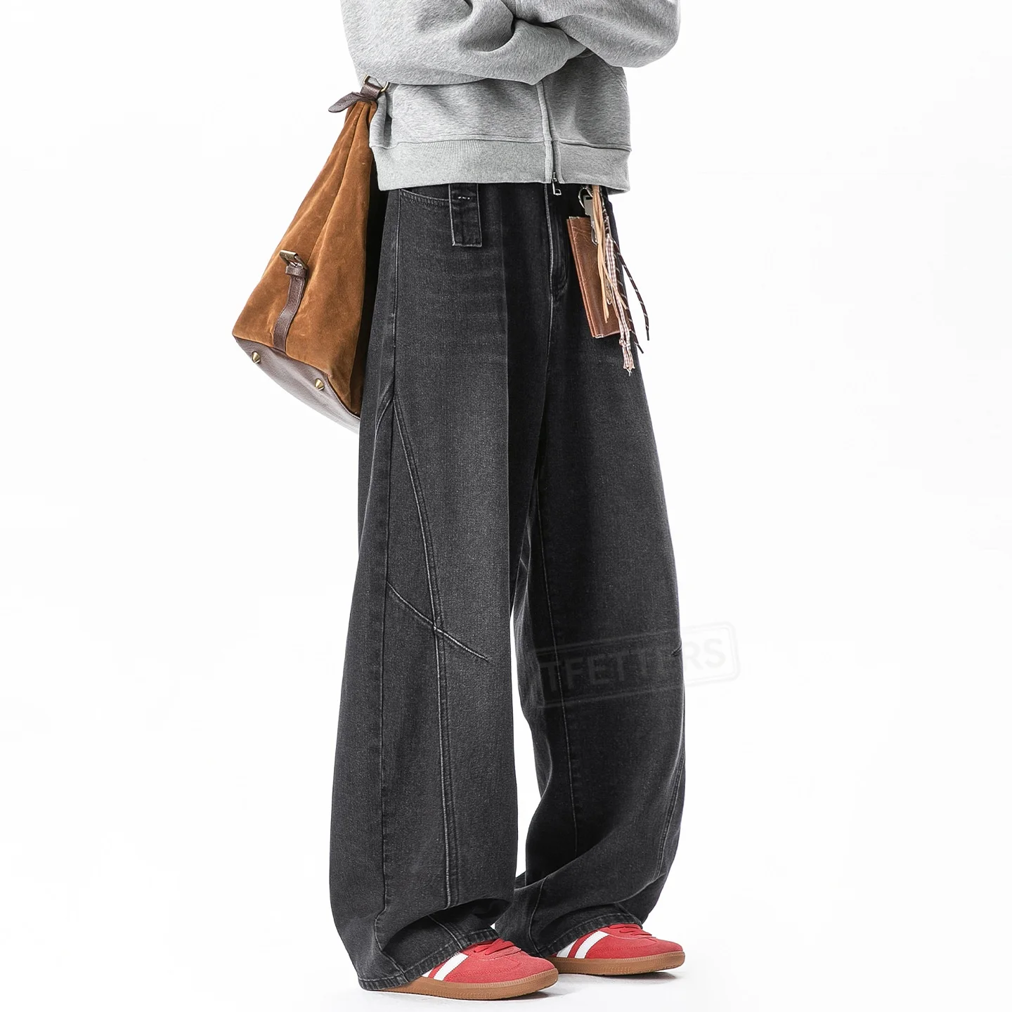 TFETTERS 2026 Men's Baggy Jeans Mid Waist Autumn Deconstructed Panel Washed Vintage American Loose Silhouette Denim Trousers Man