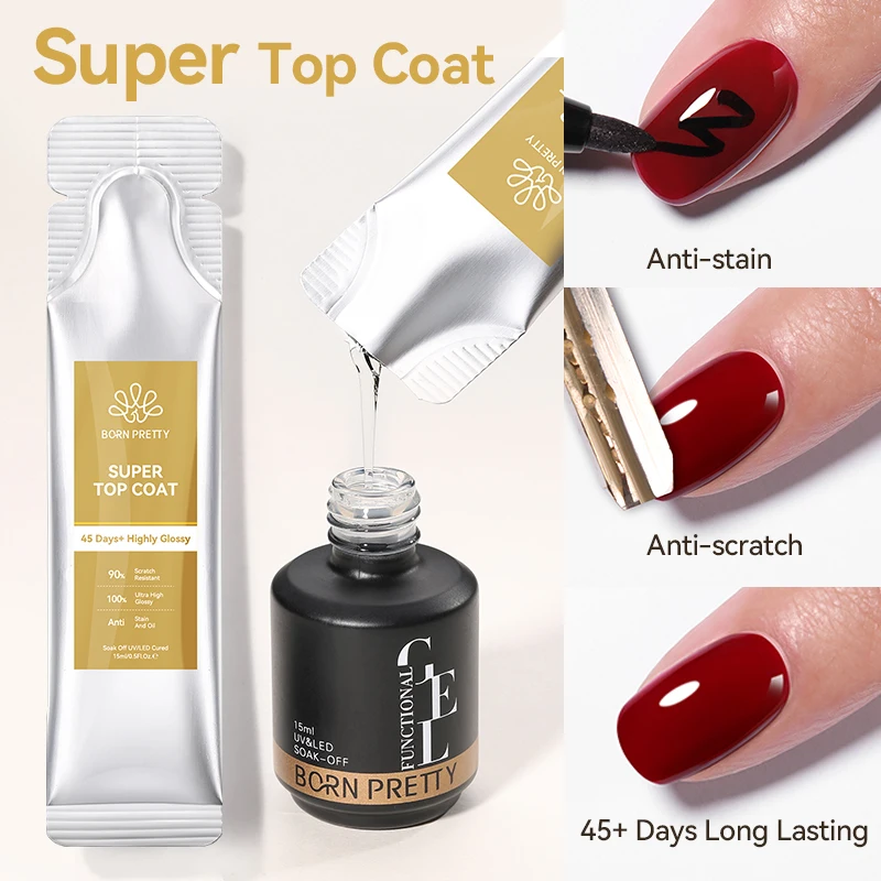 BORN PRETTY 1/2/4/6 Stück Basis-Gel Super Top Coat für Gel-Nagellack Langanhaltend Ohne Abwischen Abziehbar UV LED Semi-Permanent Nagelzubehör