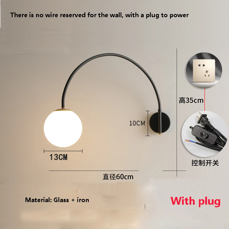 Imagem -06 - Nordic Sala de Estar Braço Longo Lâmpada Parede com Plug com Interruptor Balancim Sofá Lâmpada Mesa Cabeceira Sala Jantar Lâmpada Parede