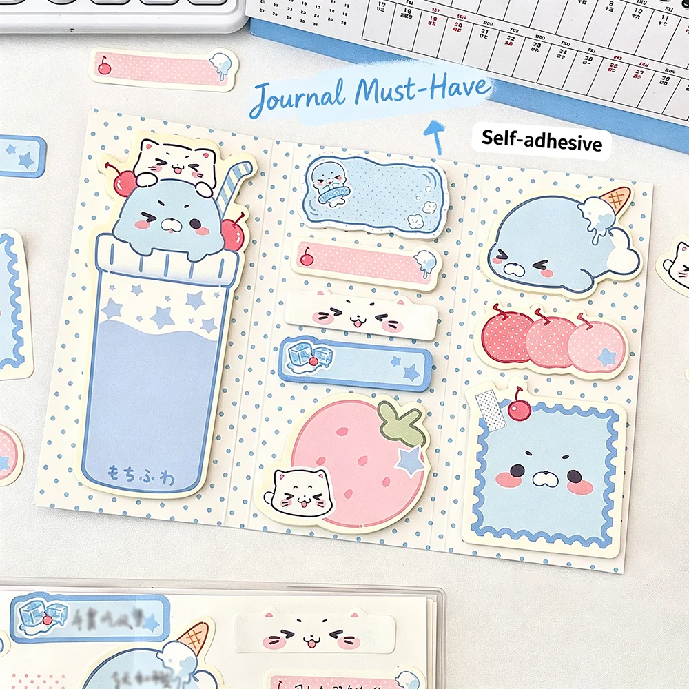 Cute Seal Three fold Memo Notebook Blue and White Cartoon Folding Convenience Sticker Hand Account Collage