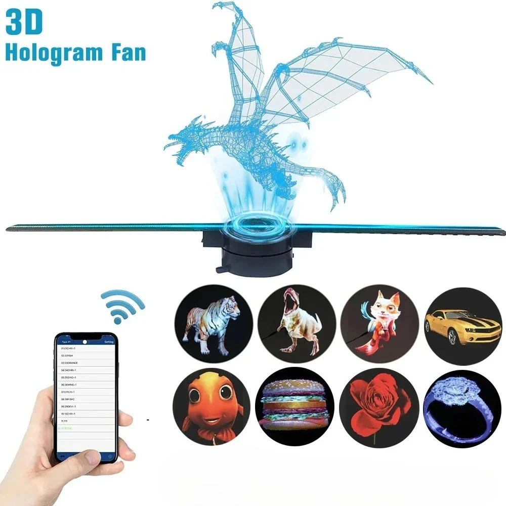 3D Holographic Projector 42cm 3D Holographic Fan Wifi Remote Custom ICONS DIY Video LOGO LED Neon Lights Rotating Display AD