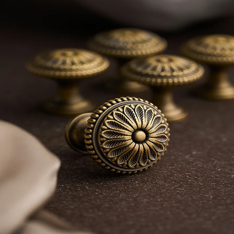 الفرنسية خمر النحاس خزانة الباب يسحب درج مقبض خزانة خزانة ثقب واحد النحاس النقي العتيقة البرونزية تسحب #4