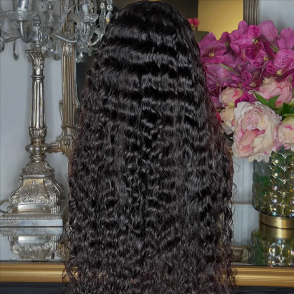 Glueless 30inch Long Kinky Curly Human Hair Natural Black 13x6 HD Lace Front Wigs Brazilian Free Part Pre plucked with Baby Hair view 3
