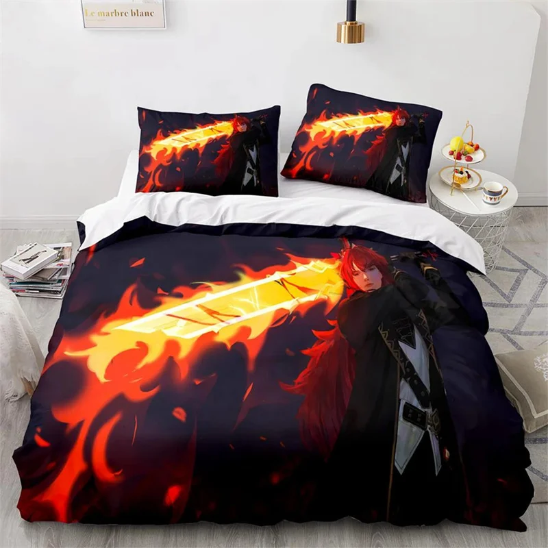 

Gaming Genshin Impact Hutao Cosplay Duvet Cover Cartoon Bedding Set Full Size King Bed Comforter Quilt Cover Pillowcase Home
