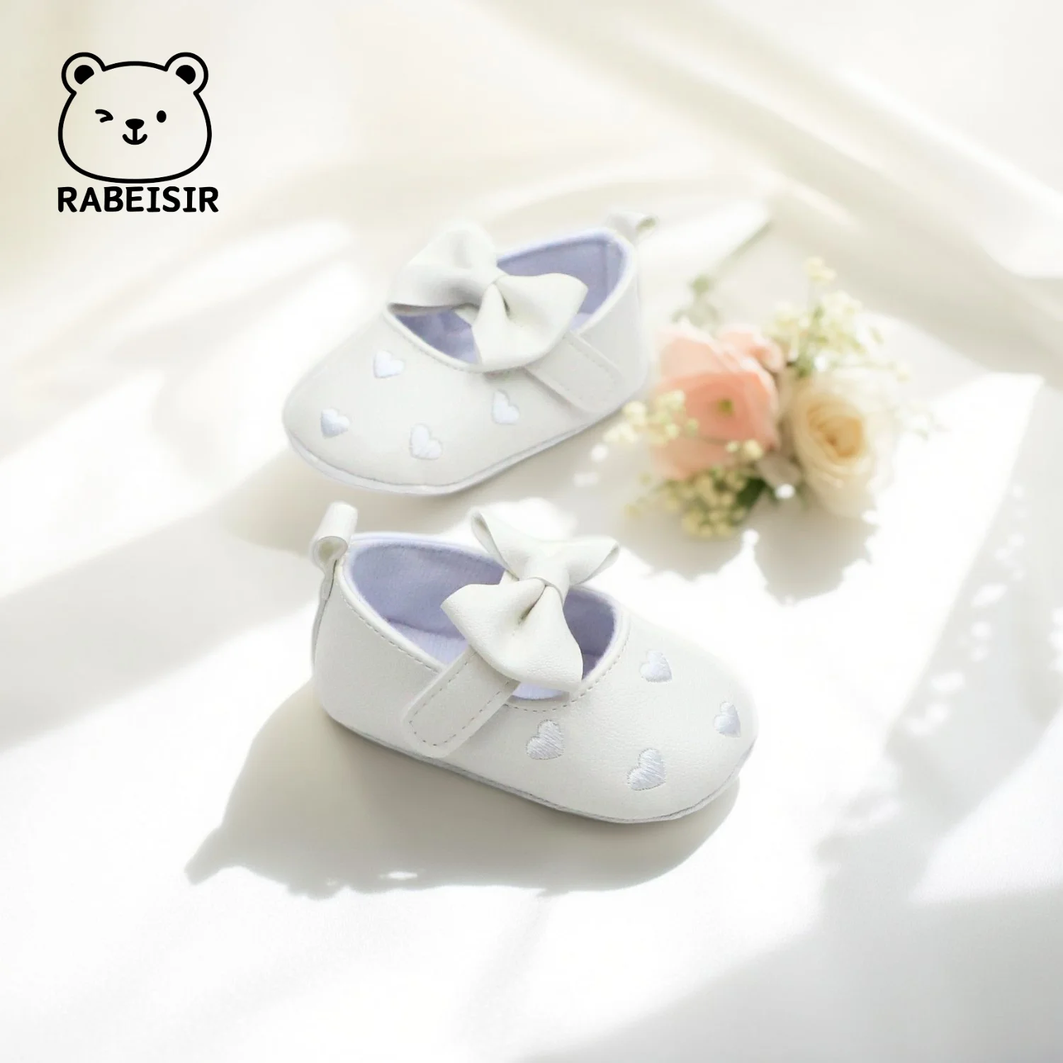 Sapatos de couro para bebês, sapatos de princesa, sapatos de aprendizagem em formato de arco fofo, sapatos de bebê com sola macia de 0-6-12-18 meses para mulheres