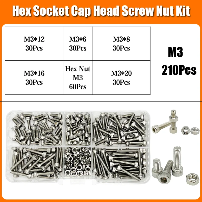 M2 M2,5 M3 M4 M5 M6 M8 304 Edelstahl Sechskant Innensechskantschraube Bolzen Mutter Set Innensechskantschraube DIN912 Sechskantschraube mit Mutter – Detail 13