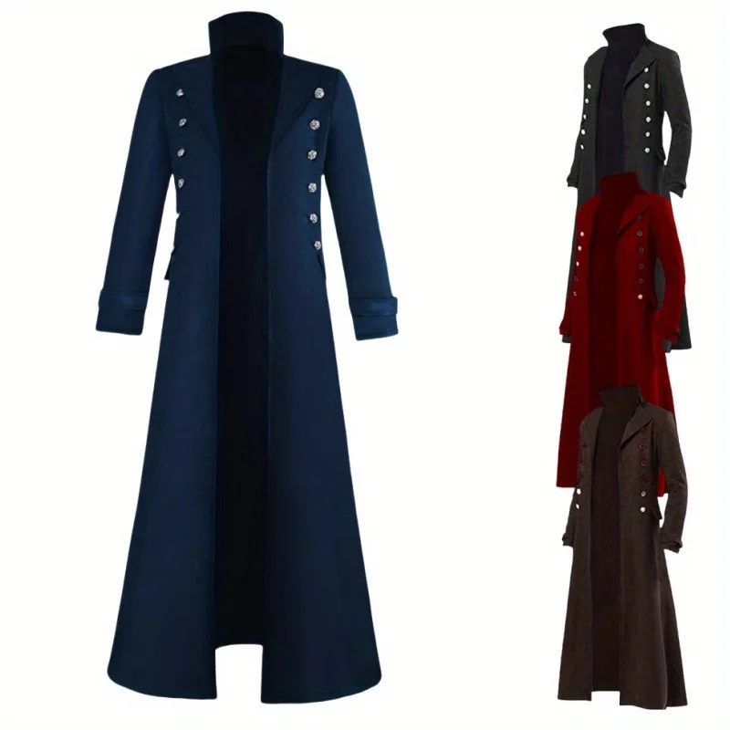 

Длинный плащ, косплей, пиратский наряд на Хэллоуин, мужской плащ, средневековое пальто, куртка в стиле стимпанк, готическая благородная одежда, мужская одежда