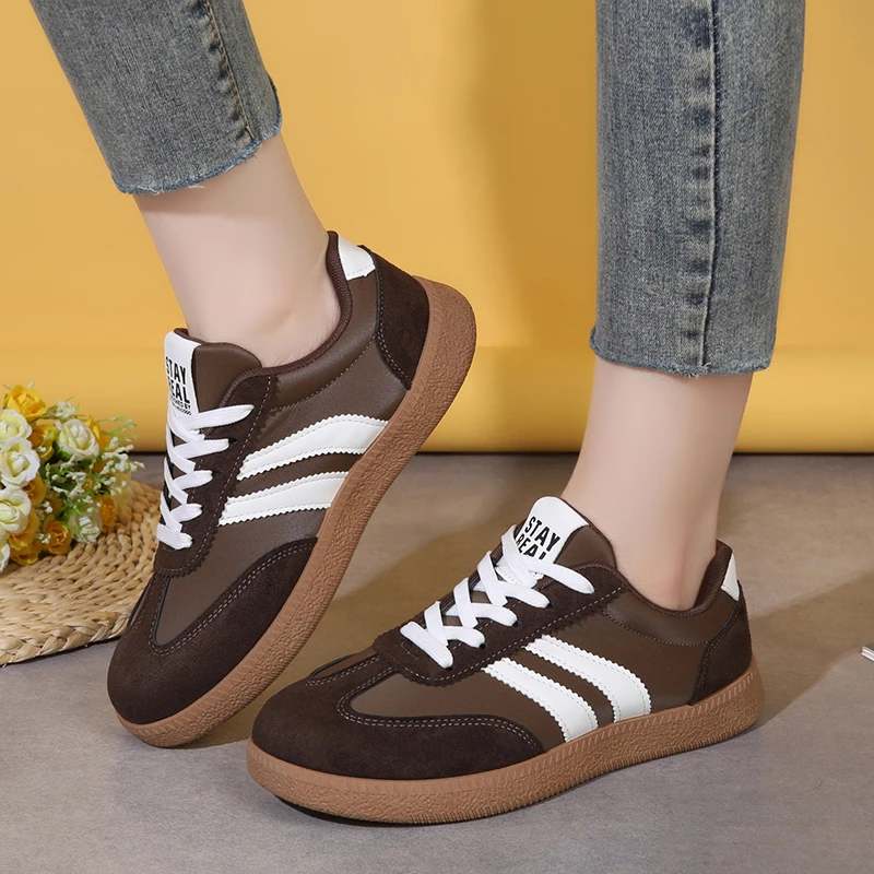 Leichte, bequeme Sneaker für Damen, modische gestreifte Schnürschuhe, lässige, atmungsaktive grüne Sneaker in großen Größen – Detail 14