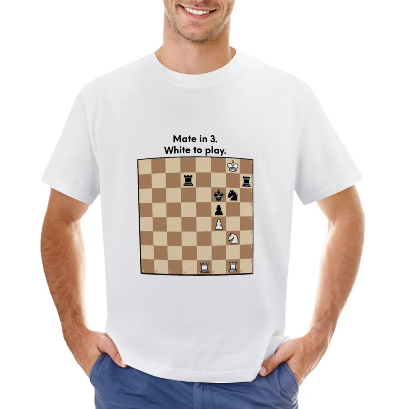 Chess puzzle sticker and magnet. Mate in 3. White to play. T-Shirt boys animal print blacks summer tops plain t shirts men