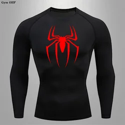 Camiseta de compressão de manga comprida masculina, camiseta Rashguard, camiseta elástica de fitness, treinamento esportivo apertado, super-herói Sportswear