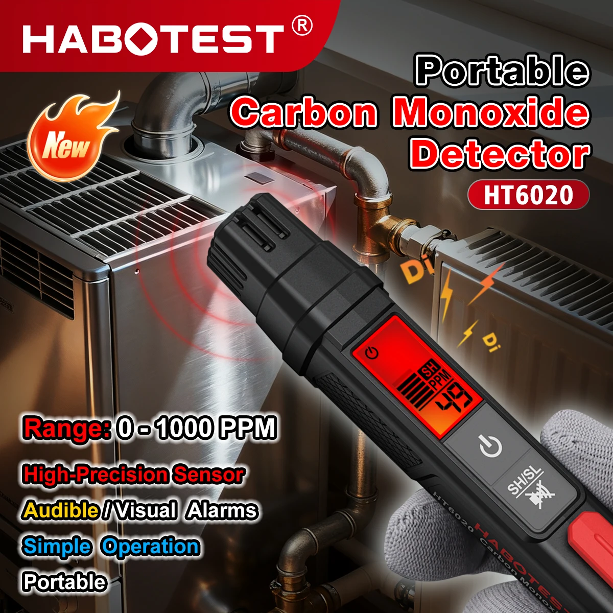 HABOTEST HT6020 Professional Portable Carbon Monoxide Detector  Portable CO Tester Quick Response Professional CO Detector