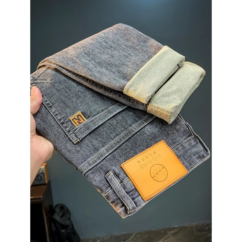 2024 Spring New High End Luxury Men'S Jeans Fashionable Elastic Straight Sleeve Comfortable Waist Print Casual Denim Pants