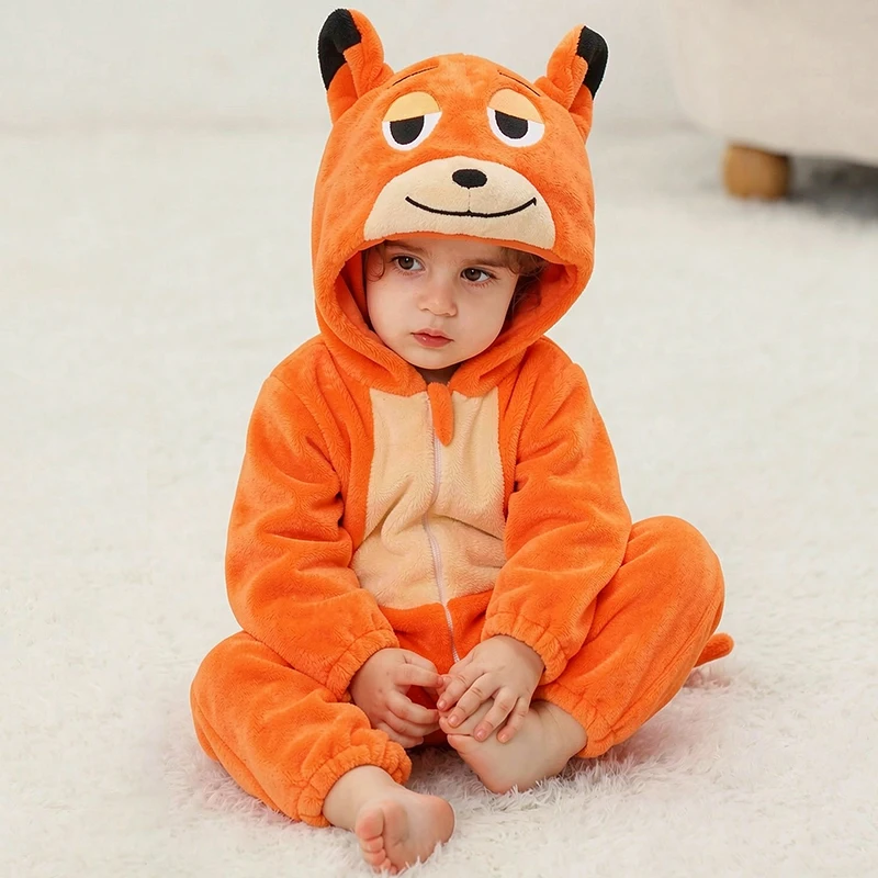 Ropa de Bebé de Halloween con Diseño de Zorro, Mono para Niño y Niña, Pijama de Franela para Invierno, Kigurumi Infantil, Ropa de Bebé