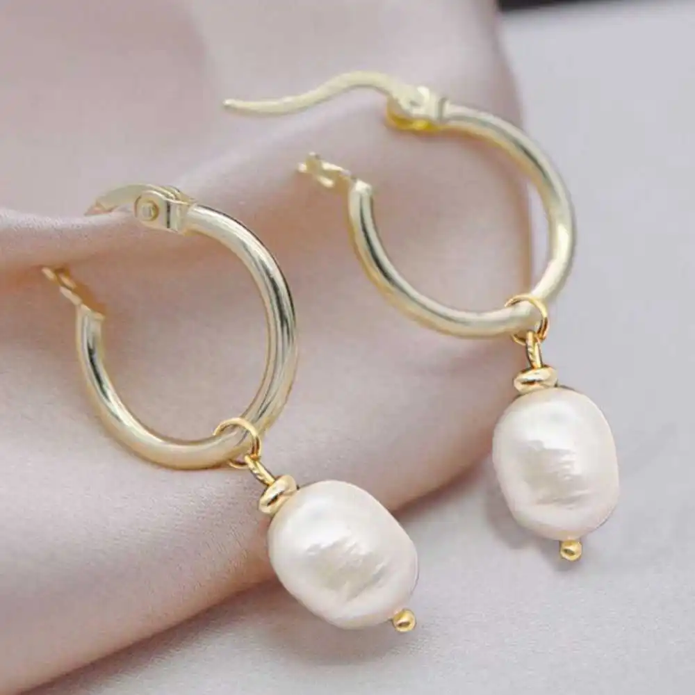 

9-10MM Natural White Baroque freshwater pearl Earrings Chandelier Gold Bridal Beaded Silver Anniversary Handmade Bohemian