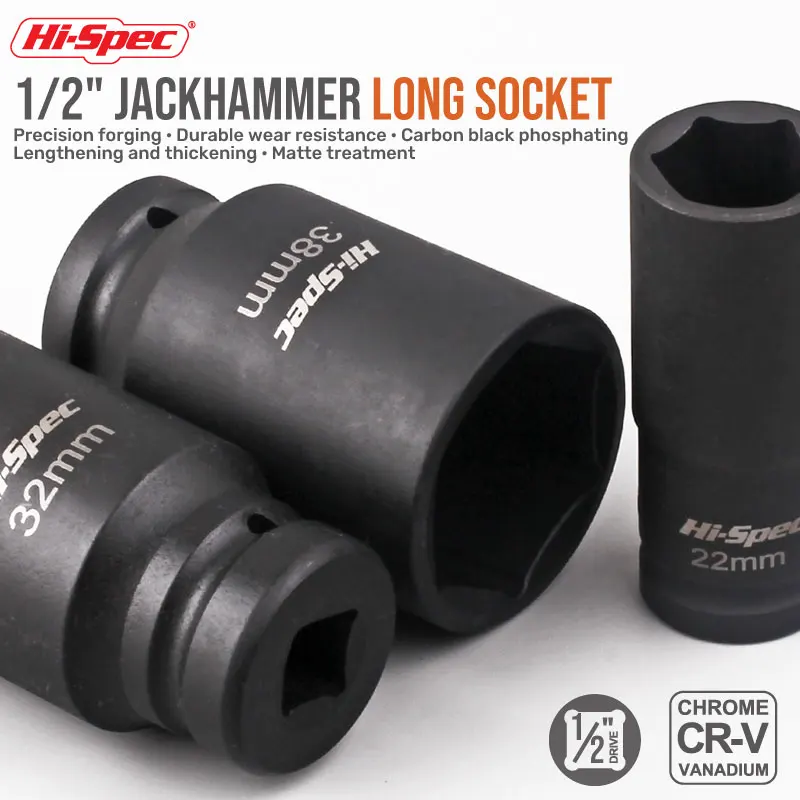 Enchufe de impacto profundo 1/2, adaptador alargado, cabeza de llave hexagonal, llave eléctrica para impacto eléctrico, aire neumático, 1 ud.