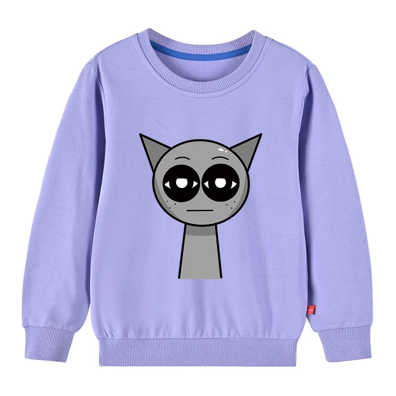 

Весенне-осенняя одежда Sprunki, хлопковые толстовки с длинными рукавами для маленьких детей, топ с круглым вырезом и милым мультяшным принтом, повседневная одежда для мальчиков и девочек