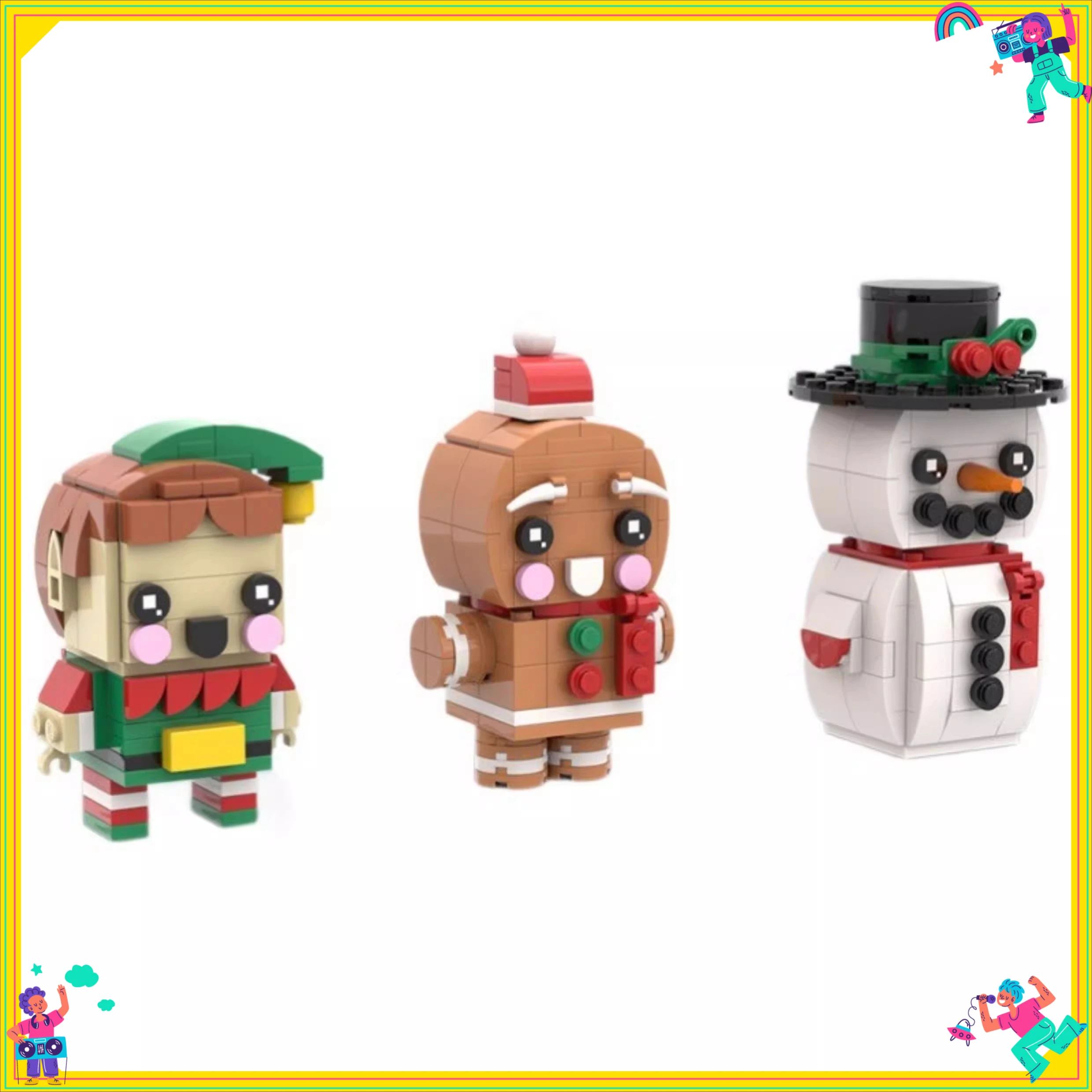MOC-131738 Christmas Figures Snowman Gingerbread Man and Elf Bricks Brickheadz Building Blocks Toys Children Christmas Gifts