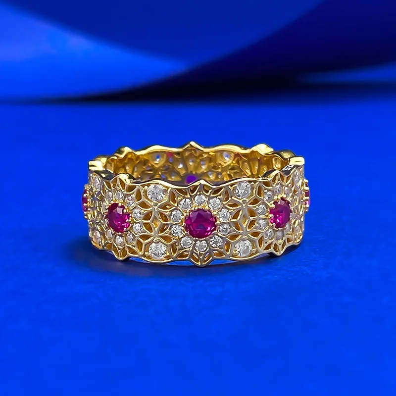

CKT Vintage S925 Sterling Silver Ring Round Cut 2.5 MM Ruby High Carbon Diamond Gems 14K Gold Wedding Party Rings Fine Jewelry