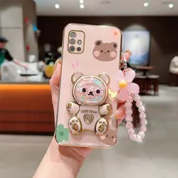Flower Strap Cute Bear Phone Holder Case For Motorola Moto G60 G60S G50 G52 G53 G54 G73 G84 G40 G42 Fusion 5G 2021 Stand Cover
