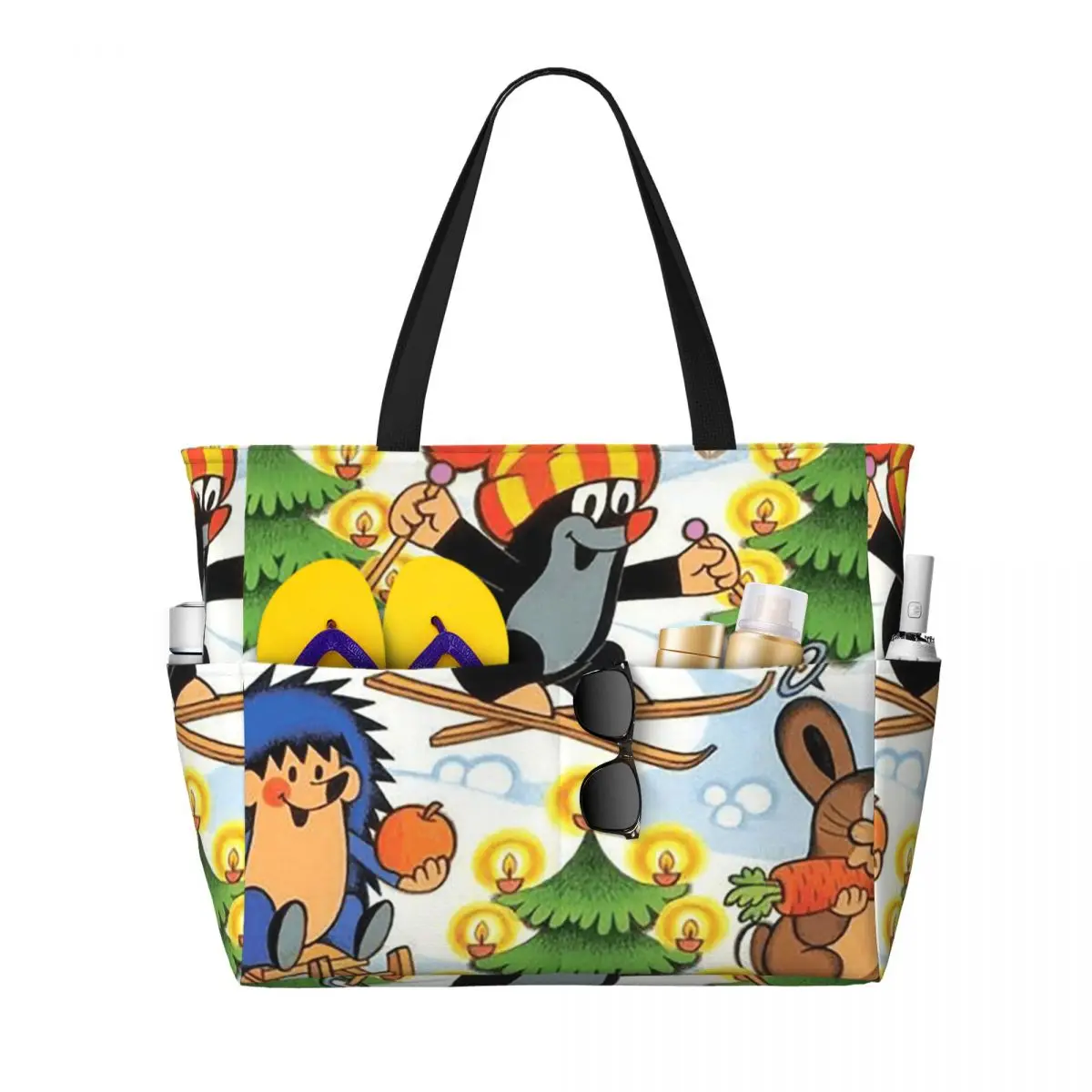 The Little Krtek Mole With Friends Beach Tote Bag Sport Gym Yoga Duffle Large Tote Bag Women Travel Bag Fitness bag