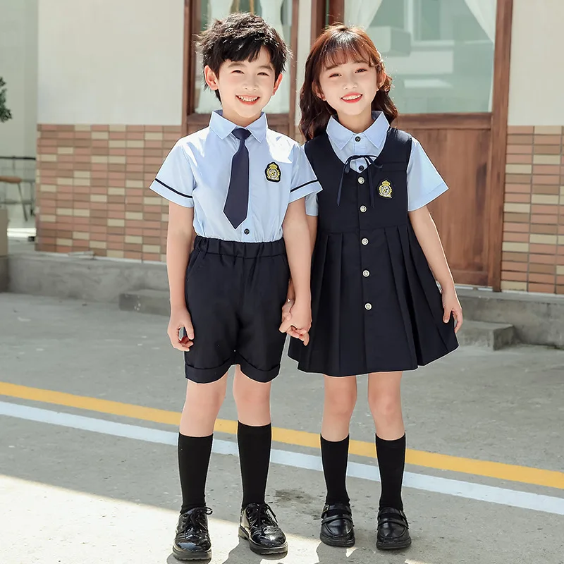 Summer Campus Short-sleeved Children's School Uniform Suit for Men and Women Kindergarten Girl College Style Shirt Dress Suit